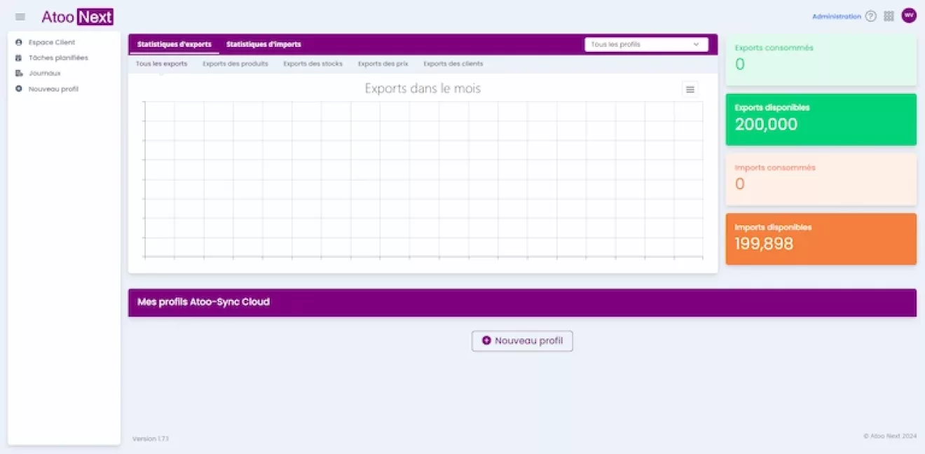 Ecran logiciel Atoonext