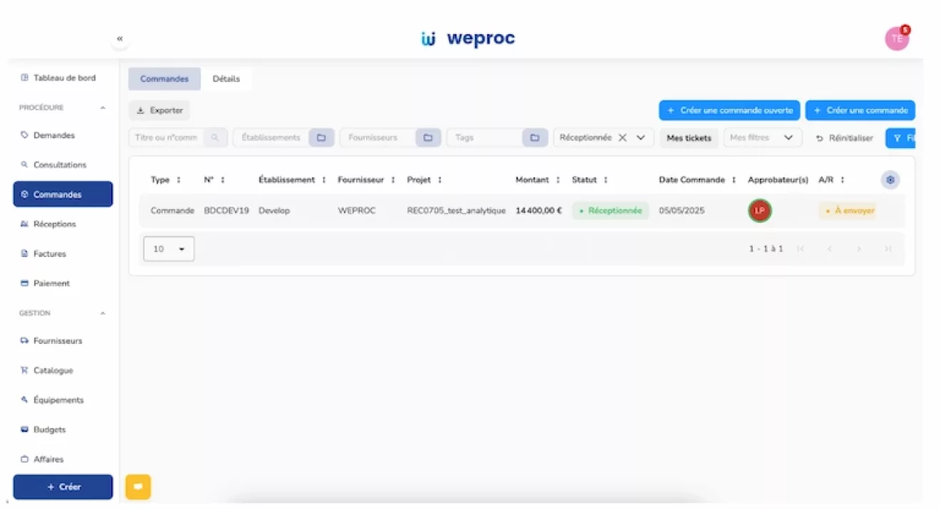 Ecran partenaire WeProc