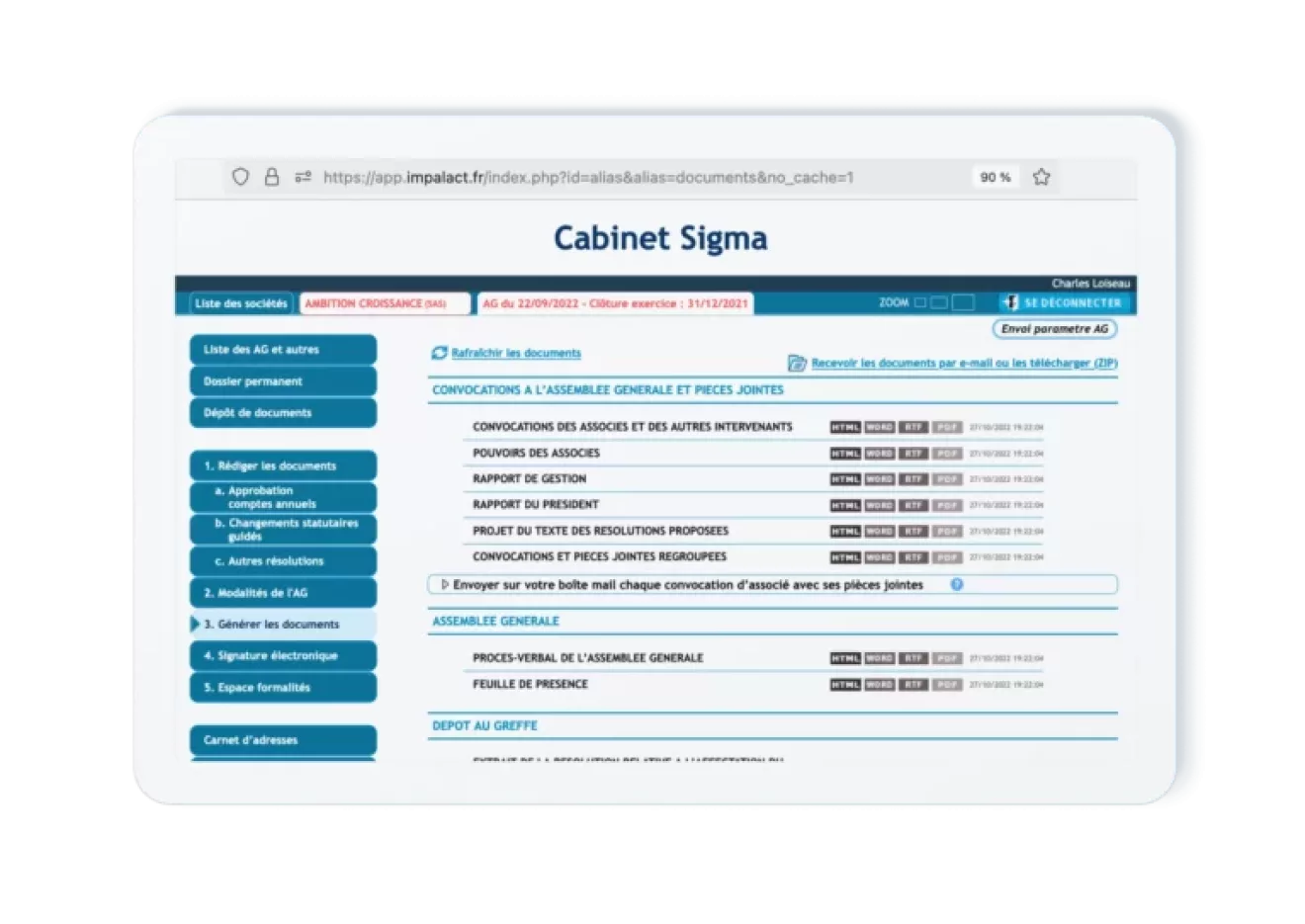 Ecran logiciel ImpalAct