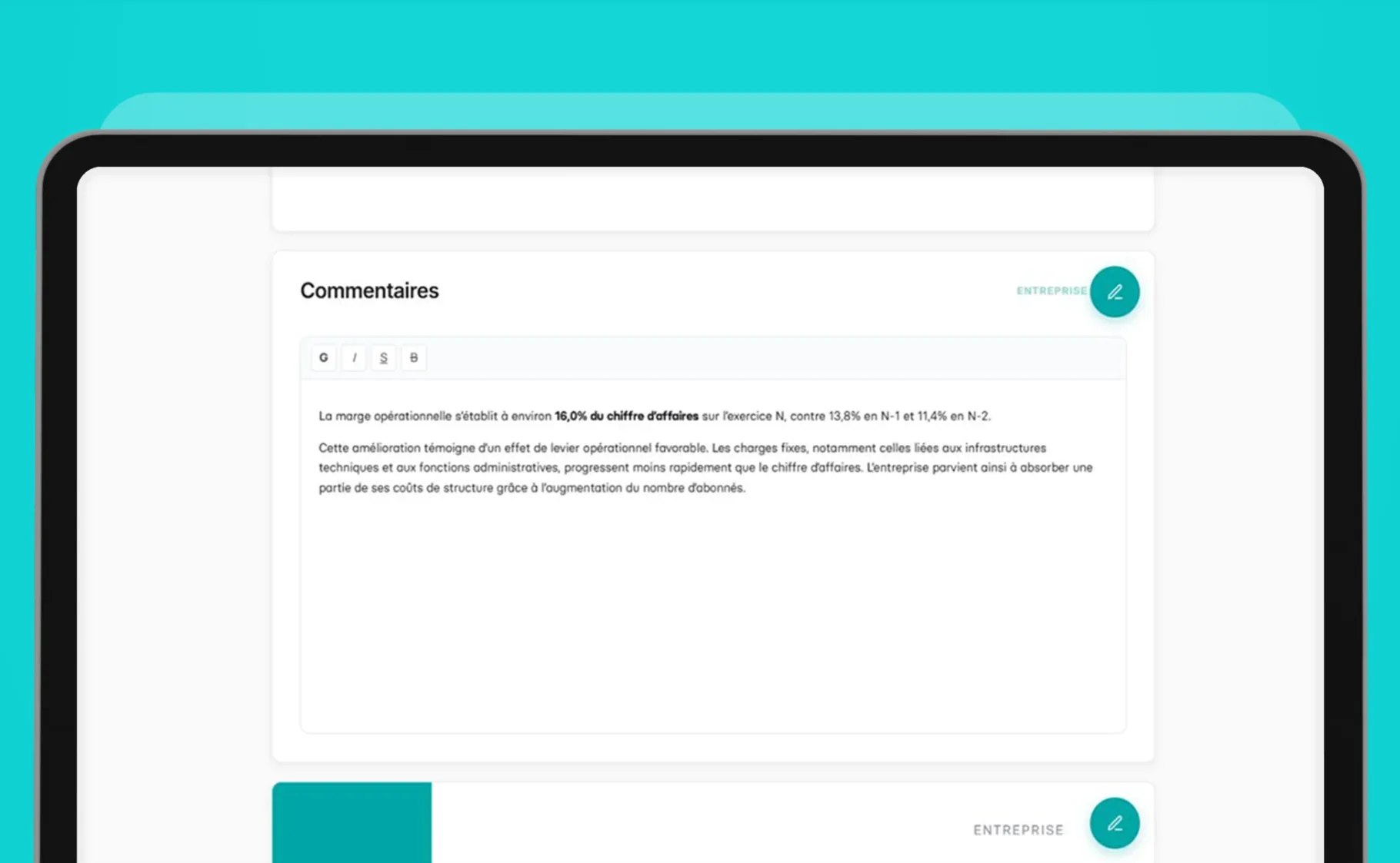 Diapositive Commentaires de MyU Pilotage Financier pour rédiger un texte libre en pleine page