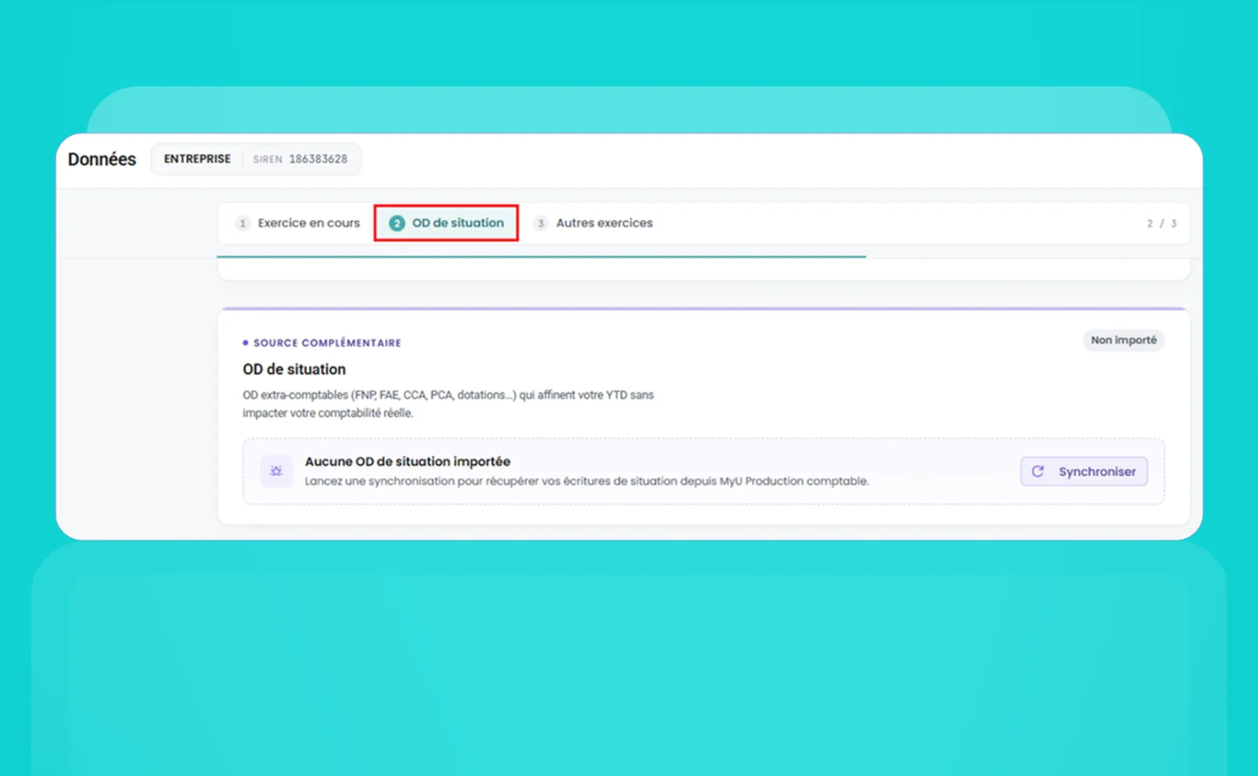 Carte OD de situation MyU Pilotage Financier pour synchroniser les écritures extra-comptables